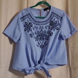 Blue Rair Blue + White Tie  Lace Top Size S